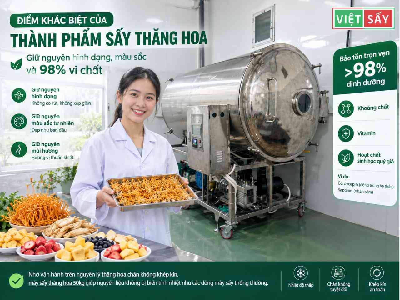 Điểm khác biệt của thành phẩm sấy thăng hoa